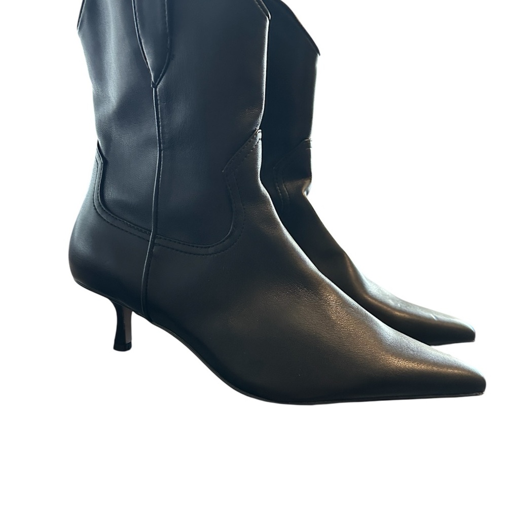 NEW Steven New York Bana Black Faux Leather Black Western Stiletto Bootie 7.5 - Picture 3 of 5